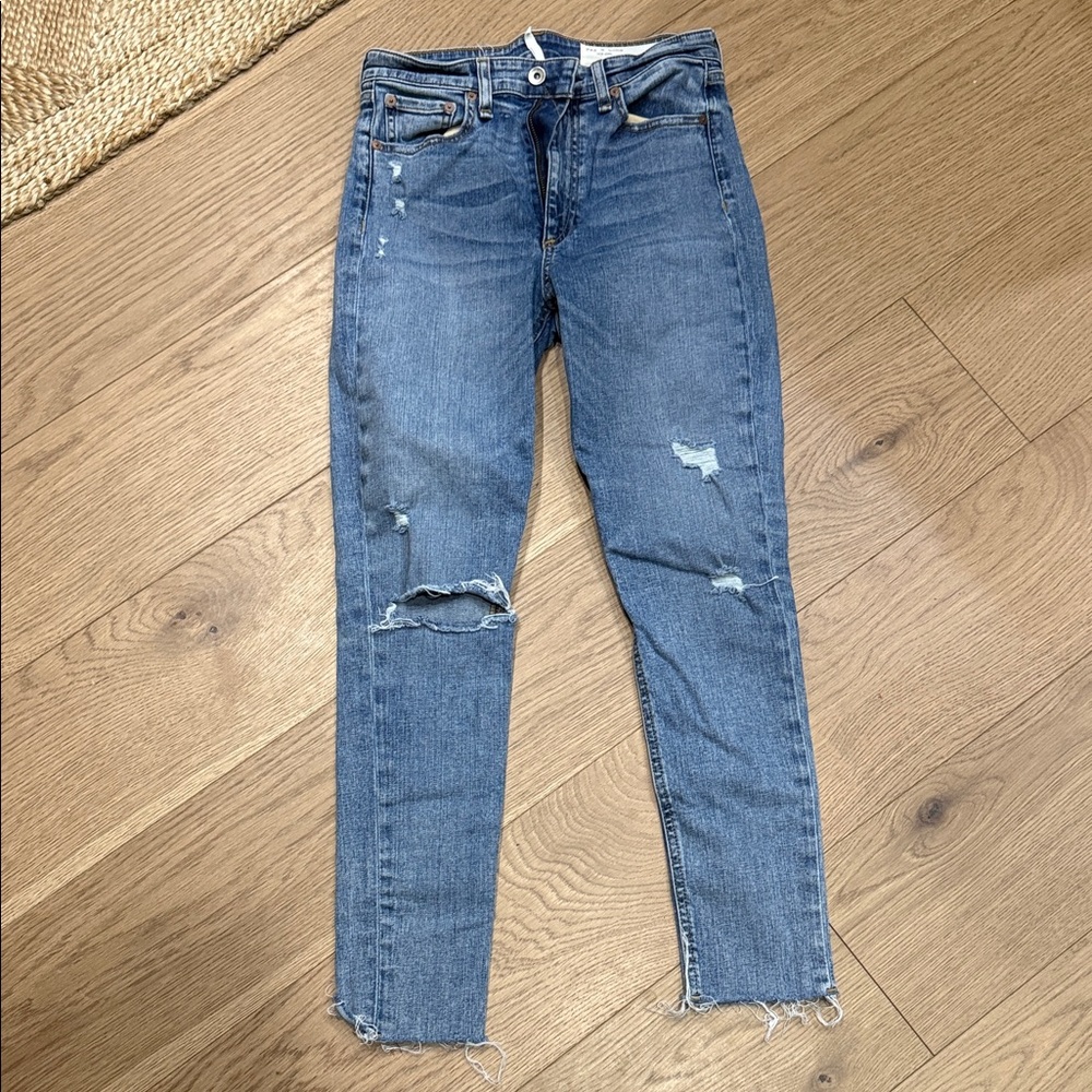 rag & bone Distressed Ankle Jeans in Blue
